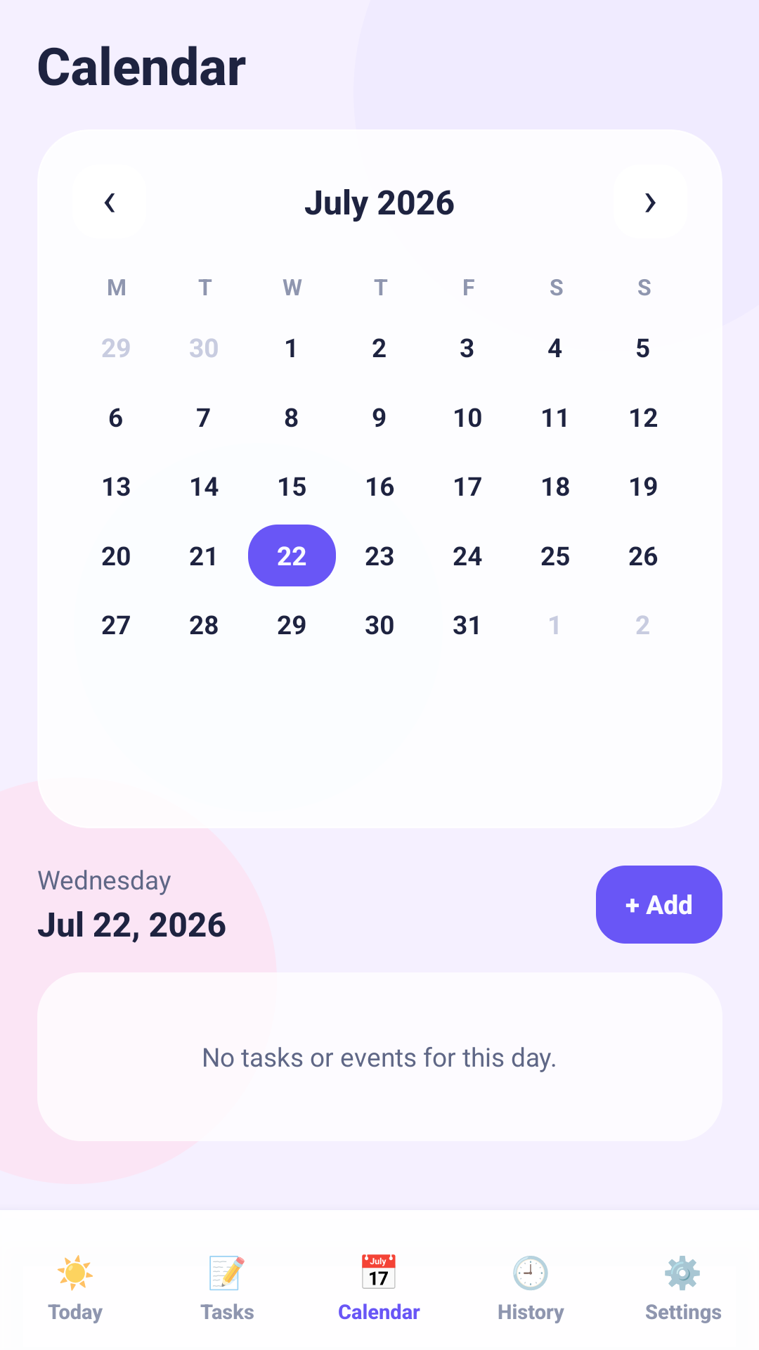 Bright Reminder calendar screen